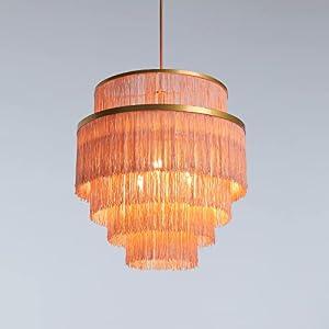 vivihobb 5-Tiered Boho Chandelier with Metal and Fringe, 3 Lights Fringe Pendant Light Fixture, Tassle Chandelier for entryway, Dining Room, Baby Nursery