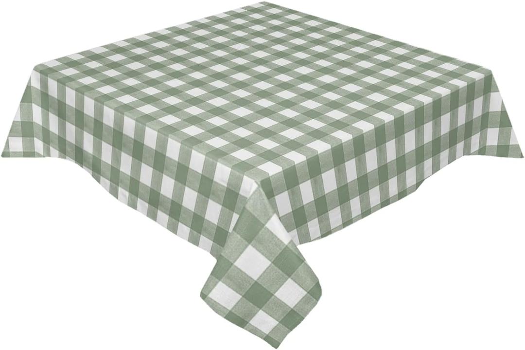 Sage Green Buffalo Plaid Square/Round Tablecloths 52x52, Farmhouse Green White Checkered Table Cloth Table Cover Indoor/Outdoor Tabletop Decor for Wedding Holiday Party Dinner Baby Shower
