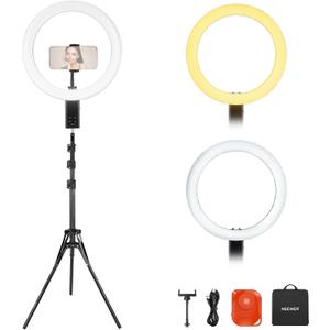 NEEWER 12" Selfie Ring Light with App Control/Remote/Tripod Stand, 3200mAh LED Bi Color CRI95 2900K-7000K Ringlight Circle Lighting Compatible with iPhone Vlog Makeup Studio Video Recording, RB12B