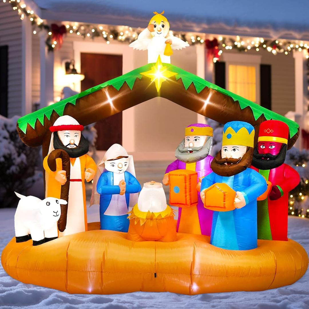 7 FT Christmas Inflatables Nativity Scene Outdoor Decorations, Large Christmas Blow Up Yard Decorations Nativity Sets for Garden Lawn Xmas Decor