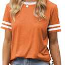 Womens T Shirt Short Sleeve Crew Neck Basic Color Block Tee Tops (Orange, M)