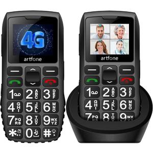 artfone C1+4G Black - Large Buttons Cell Phone for SeniorsDumb Phone with SOS ButtonCharging Station1800mAhTalking ClockSpeed DialHands-freeLarge FontUnlocked PhoneKeypad MobileLoud Speaker