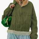 Women's Collared Long Sleeve Cropped Track Jacket Zip Up Shirts Jackets Utility Anorak Coat with Pockets, Size XL