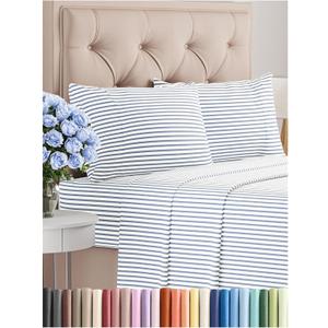 Queen Size 4 Piece Sheet Set - Comfy Breathable & Cooling Bed Sheets Set - Hotel Luxury Bedding for Women, Men, Kids, Teens, Boys & Girls - Deep Pockets, Soft, Wrinkle Free - Oeko-Tex - Blue Stripes 2