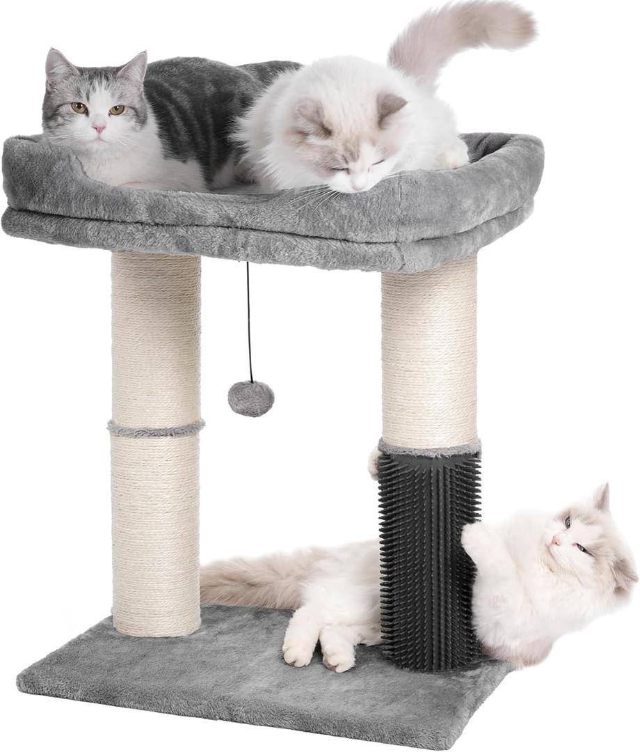 Cat Tree Tower for Large Cats Cat Scratching Post with 20x15.7Wide Top Bed, Self Groomer, Thick Scratch Post [Dia=4.5] and Danging Ball Great for Indoor Cats-Large Grey (Gray)