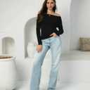 Women's Autumn Sweater, 2026 Casual Long Sleeve Off-The-Shoulder Strapless Knitted Sweater, Pullover Sweater (Medium, Black)