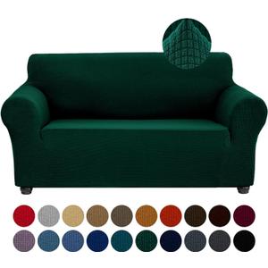 Joccun Christmas Stretch Loveseat Couch Cover Slipcover, 1-Piece Sofa Cover for 2 Cushion Couch Spandex Jacquard Washable Furniture Protector Cover for Living Room,Kids,PetsLoveseat,Hunter
