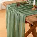 Sage Green Table Runner, 120 Inch 10 FT Boho Rustic Cheesecloth Gauze, Farmhouse Centerpieces Decor for Wedding Spring Easter Baby Bridal Shower Party Decoration, 1 Pack