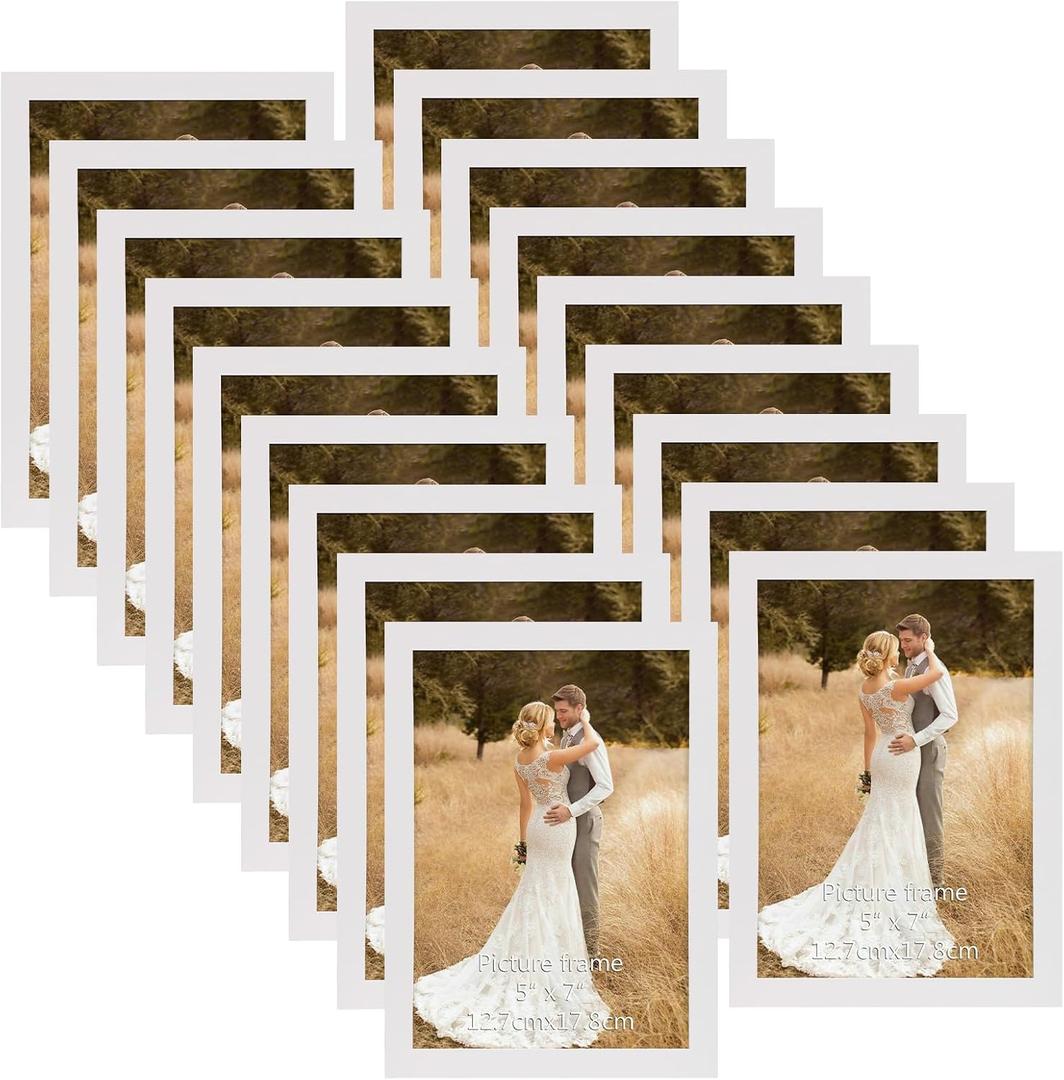 WIFTREY White 5x7 Picture Frame set of 18, Photo Frames 5 x 7 Bulk for Wall Hanging or Tabletop Display