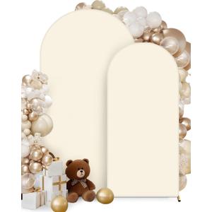 HEMMOTOP Beige Arch Backdrop Cover 7.2 ft, 6ft, Wedding Arch Covers Stretchy Backdrop 2 Set, Spandex 2 Sided Arched Background for Birthday, Party, Baby Shower, Decorations