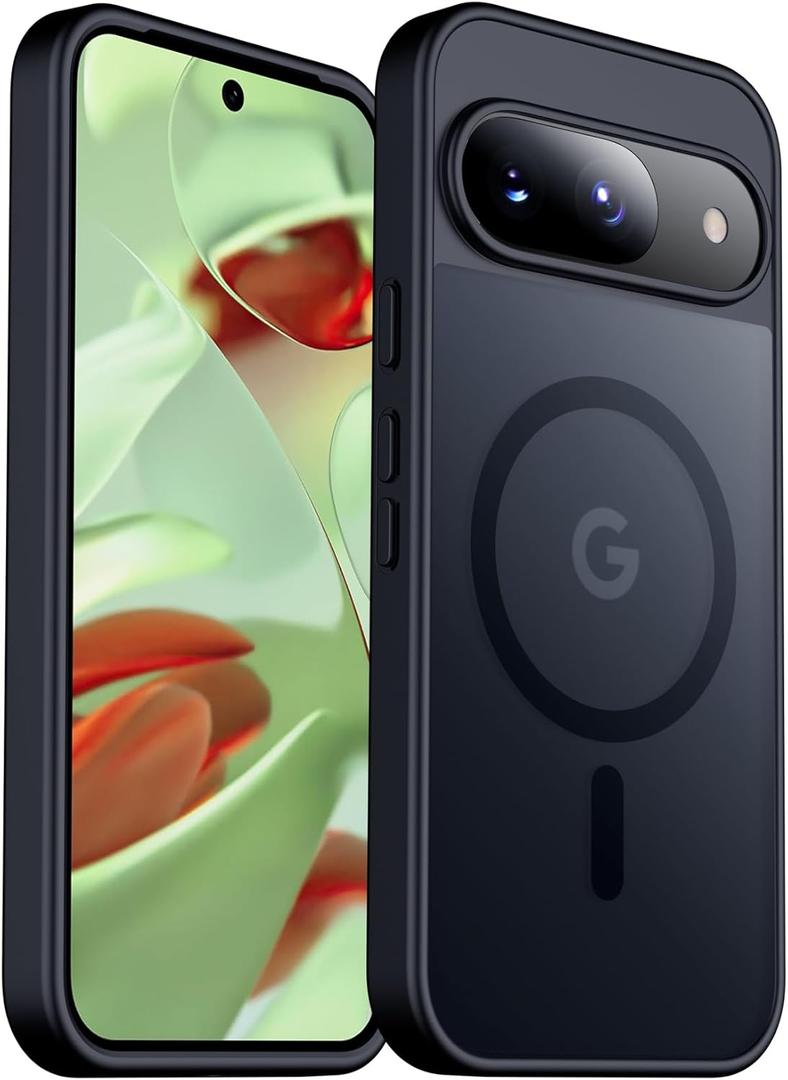 teloxy Magnetic for Google Pixel 9 Pro Case/Google Pixel 9 Case,[Military Drop Protection] [Anti-Fingerprint] Slim Translucent Matte Back Phone Case,Black
