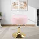Swivel Vanity Stool for Makeup Room, Faux Fur Vanity Chair Height Adjustable Round Storage Ottoman, Large Size Footrest for Living Room Bedroom, Pink