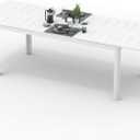 Domi Patio Dining Expandable Table, Metal Aluminum Outdoor Table for 6-8 Persons, Rectangular, Ivory White (94.5"Lx35.4"Wx29.5"H(Ivory White))