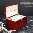 Wood Jewelry Box for Women, 3-layers Large Jewelry Storage Box&Organizer Fingerprint Lock, Drawers Full Locking, Mother Gifts (3L-RS)