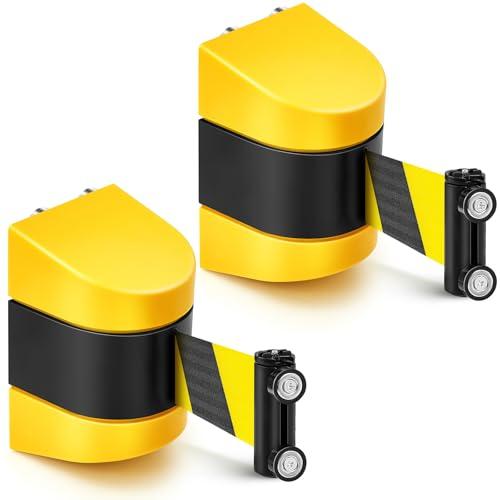 Barydat 16.4 ft Magnetic Retractable Wall Mount Barrier, Crowd Control Safety Belt with ABS Case for Grocery Retail Store Stadium(Black Yellow Rope,Yellow,2 Pcs)