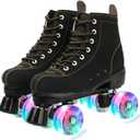 XUDREZ Cowhide Roller Skates for Women and Men High-Top Shoes Double-Row Design,Adjustable Classic Premium Roller Skates (43-US Men 8.5-Women 10, black flash wheel)
