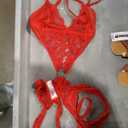 Avidlove Women Deep V Lingerie Mini One Piece Lace Bodysuit Red (XL, Red)