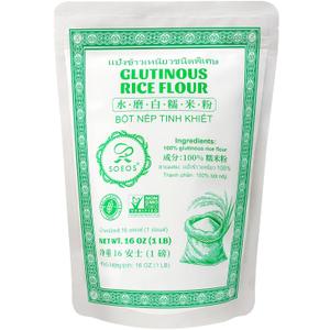 3 x Soeos Glutinous Rice Flour 16 Ounce (Basic), 1 Pack Rice Flour for Baking or Cooking, All Natural White Rice Flour, Vegan, Gluten-Free (EXP 06/02/27)