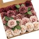 Ling's moment Artificial Flowers, 25Pcs 3" Roses in Burgundy Mauve Shades, Realistic DIY Foam Floral Fill for Wedding Bouquets/Centerpieces, Outdoor Party Backdrops, Room/Table, and Pot Decorations