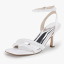 Coutgo Womens Pearl Kitten Heels Sandals Square Open Toe Dress Sandals Ankle Strap Satin Wedding Party Summer Sandals
Size 8