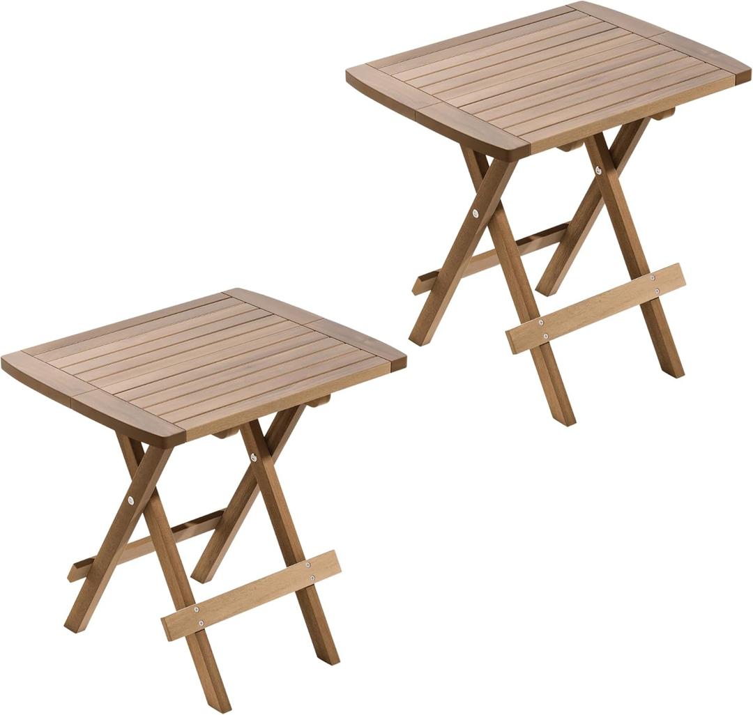 YITAHOME Acacia Wood Outdoor Side Table Set of 1, Patio Folding Circular Arc Square End Table with X-Frame and Slatted Tabletop for Backyard Patio Garden Living Room, Weather Resistant No Assembly
