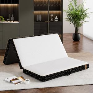 Tri-Fold Memory Foam Mattress Twin - 4 Inch Portable Folding Mattress with Handle & Washable Cover, Floor Bed with Non-Slip Base, Space-Saving for Kids Room, Travel, Guest Bed, Yoga, RV, 75"x38"x4"