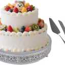 MTJYQTF Silver Cake Stand Set - 16 IN Metal Round Cupcake Dessert Stand with Cake Cutting & Cake Spatula for Party, Candy Table Display for Wedding Birthday Baby Shower Housewarming Party CS003-16pan