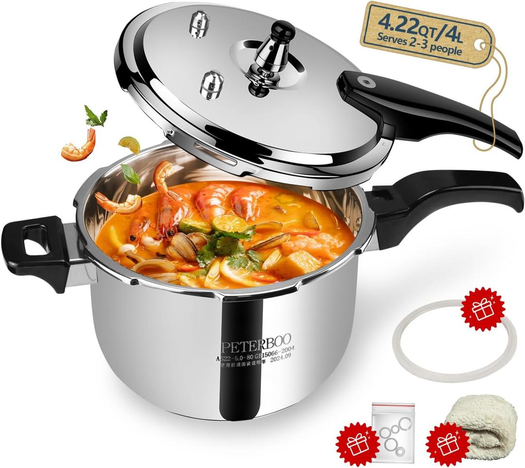 Premium Stainless Steel Pressure Cooker 4 quart small,8 Safety Features & Quick Cooking | stovetop pressure cookers;instant pot pressure cooker;olla de presion pressure cooker 4+qt mini