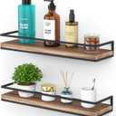 Meangood Floating Shelves Wall Mounted Set of 2, Rustic Wood Wall Storage Shelves for Bedroom,Living Room,Bathroom, Kitchen Torched Wood (Carbonized Black)