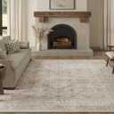 FMFUNCTEX 9x12 Washable Area Rug Beige Vintage Neutral Distressed Large Non Slip Carpet for Living Room Bedroom Soft Low Pile Indoor Mat Retro Floral Throw Rug for Dining Room Kitchen Office Nursery