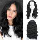 Black Wigs for Women 18 Inch Medium Length Short Wavy Wig Middle Part Synthetic Heat Resistant Natural Looking for Daily Party Halloween Use