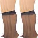 No nonsense Women's Sheer Knee High Value Pack with Comfort Top (Off Black - 8 Pair Pack)