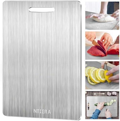 New Titanium Cutting Board-Stainless Steel Cutting Boards for kitchen,Double-Sided Food Grade Non Toxic Cutting Board,Chopping Boards Necessities for Home Outdoor Camping Meal Prep,Easy to Clean （S）