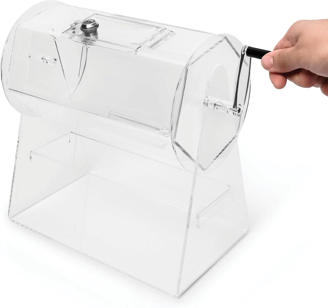 Upper Midland Products Acrylic Raffle Drum with Handle - Holds up to 2,500 Tickets - Ticket Spinner with 2 Keys, Raffle Box with Sliding Door Upper Midland Products Acrylic Raffle Drum with Handle - Holds up to 2,500 Tickets - Ticket Spinner with 2 Keys, Raffle Box with Sliding Door