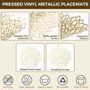 Chengu 80 Pieces Round Pressed Vinyl Placemats Metallic Hollow Out Leaf Flower Table Mats Decorative Wedding Round Placemat for Holiday Party Reception Home Kitchen Dining Table(Gold), Large