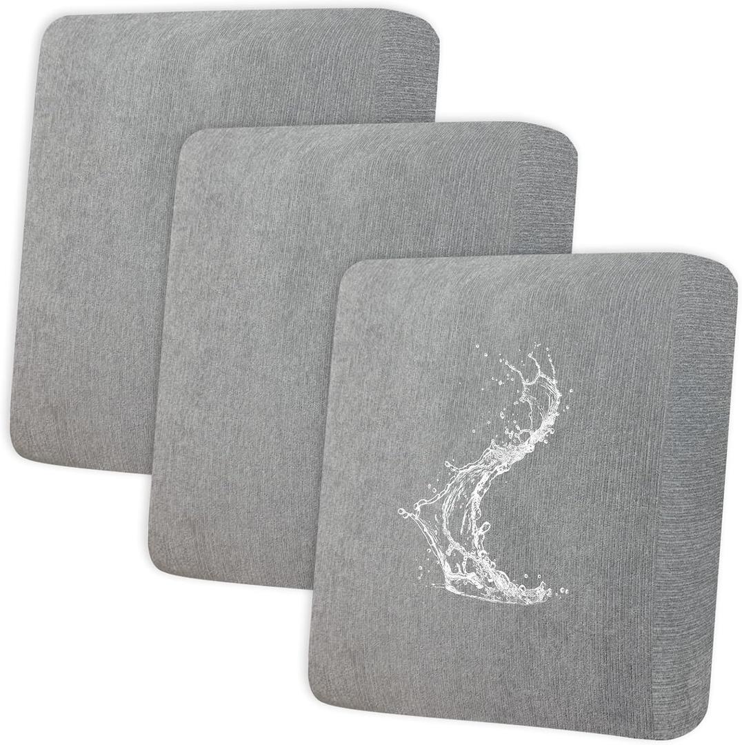 Waterproof Couch Cushion Covers - Stretch Washable Slipcover with Elastic Non-Slip Design, Furniture Protector for Pets,Kids (3 Cushion Sofa, Light Grey)