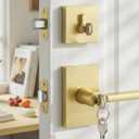 Goldenwarm Gold Exterior Door Lock Set, Zinc-Alloy Brushed Gold Front Door Handle with Lock and Deadbolt, Heavy Duty Square Exterior Door Handle with Deadbolt - 1 Pack