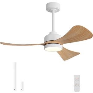 42" Ceiling Fans with Lights,3 ABS Blades Modern Ceiling Fan with Remote Control,3 Color Temperatures, 6-Speed Quiet Reversible DC Motor, for Bedroom Kitchen Outdoor/Indoor, White+Light Wood