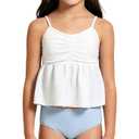 grehava Girls Tankini Swimsuit 2-Piece Tankini Set Adjustable Straps and High Waisted Bathing Suit Swimwear Traje Bao Nias Size 8-9 Year Old White Blue