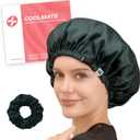 CoolMate Adjustable Satin Silk Bonnet for Sleeping Women, Tie Double Lined Silk Bonnet for Women Long Hair (Moss Green & Black)