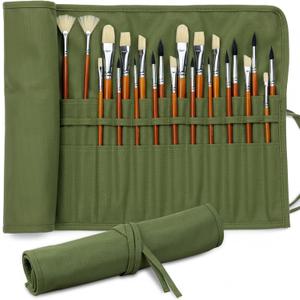 DUGATO 30-Slot Roll-Up Paint Brush Holder, Premium Canvas Brush Organizer for Artists, Washable Travel Brush Case for Watercolor, Acrylic, Pens & Art Supplies (Army Green) - Brushes not Included