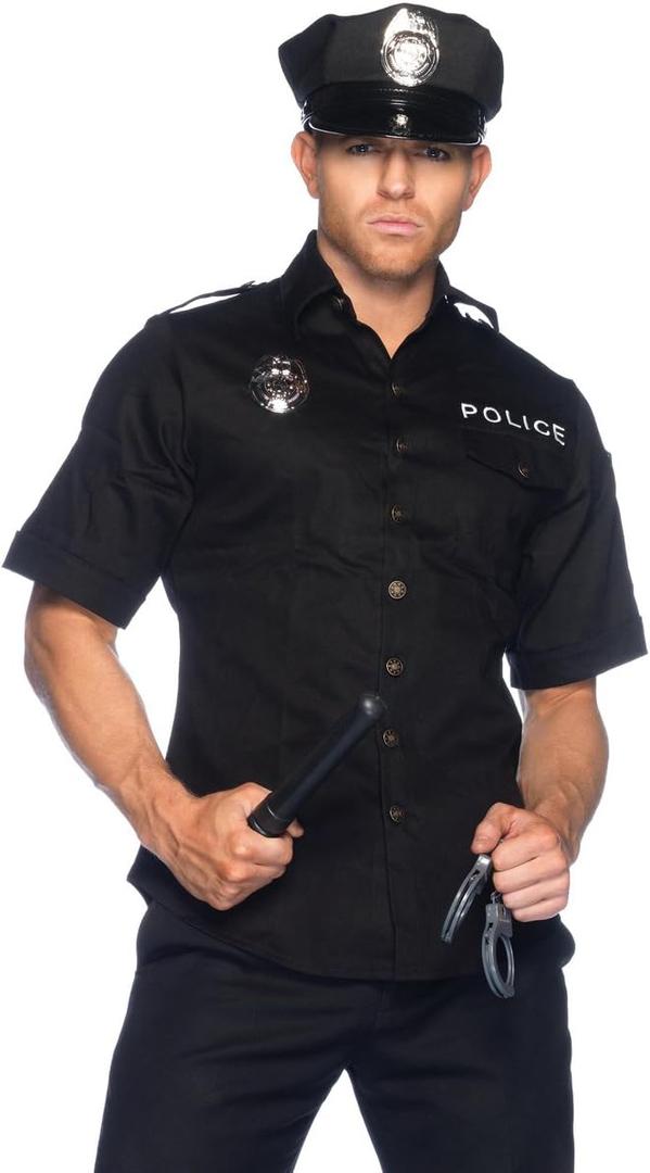 Leg Avenue Men's 4 Pc Cuff 'Em Cop Costume with Shirt, Cuffs, Hat, Toy Baton (X-Large)