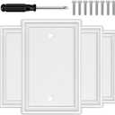 White Decorative Single Blank Light Switch Covers Wall Plate, Natural Material Switch Plates Outlet Covers - Modern Style (1 Gang Blank 4 Pack)