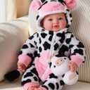 BABESIDE Baby Doll Girl - 17-Inch Soft Body Realistic Baby Doll with Blue Eyes and Cow Outfit Lightweight Real Life Baby Dolls for 3+ 4 5 6 7 8 9 Years Girl Birthday Gifts, Pretend Play and Christmas