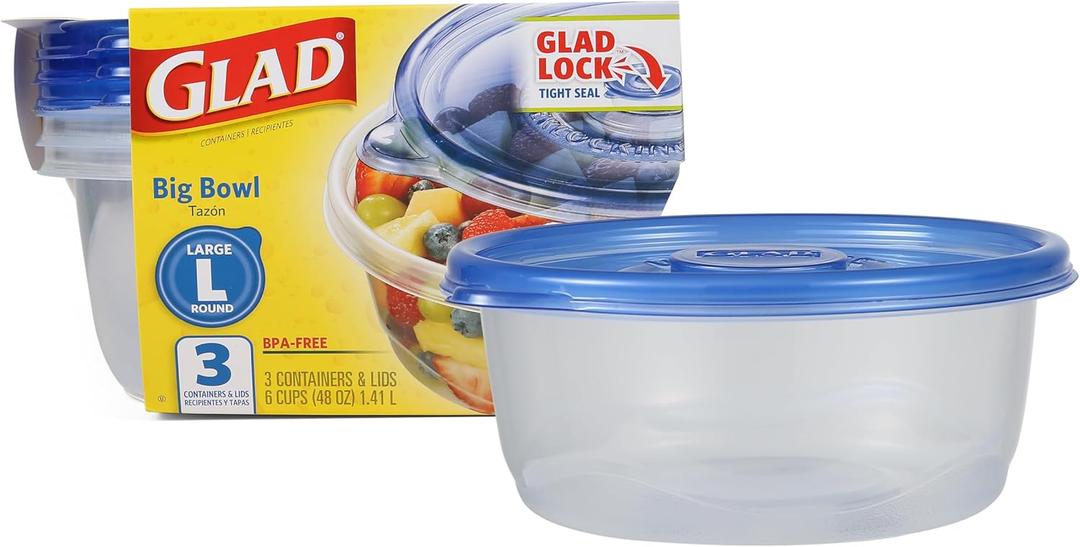 Glad Food Storage Containers - Big Bowl Container - 48 Ounce - 3 Containers (48 oz - 3 Count)