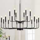 Black Chandeliers for Dining Room Light Fixture Over Table, Modern Farmhouse Chandeliers for Living Room,18-Lights Industrial Metal 2-Tier Candle Lighting Fixtures for Entryway Kitchen Island Foyer