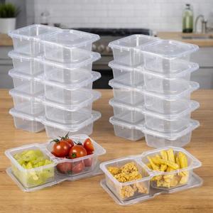 Snack Containers with Lids, Disposable 8 oz Small Plastic Snack Boxes 2 Compartments for Portion Control and Meal Prep Lunch Food Sauce Containers for On-the-Go Meal, Camping, Travel, 24 Sets