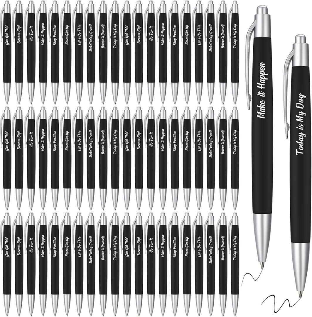 Yeaqee 100 Pcs Motivational Pens Employee Appreciation Gifts Thank You Metal Greeting Quote Ballpoint Pen for Office Worker Teacher Nurse(Black,Inspirational)