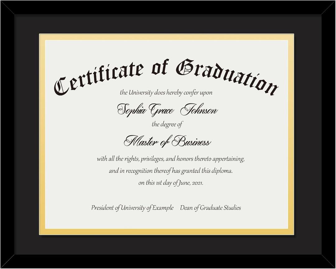 JCJMY 8.5x11 Diploma Certificate Frame with Black & Gold Double Mat, Display 8.5x11 Certificate with Mat or 11x14 without Mat, Degree Document Frame