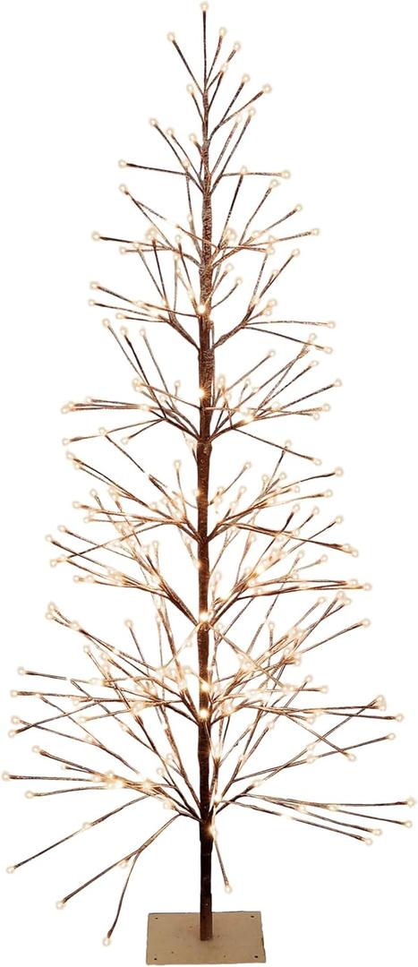 Alpine Corporation 71" Tall Flocked Artificial Brown Christmas Tree with 296 Warm White LED Lights, Indoor/Outdoor Holiday Decoration
